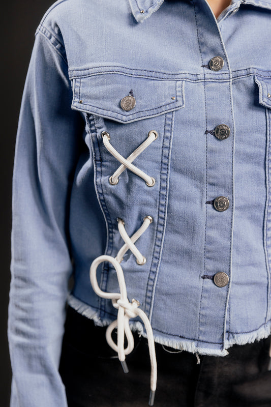 Lace Up Button Denim Jacket