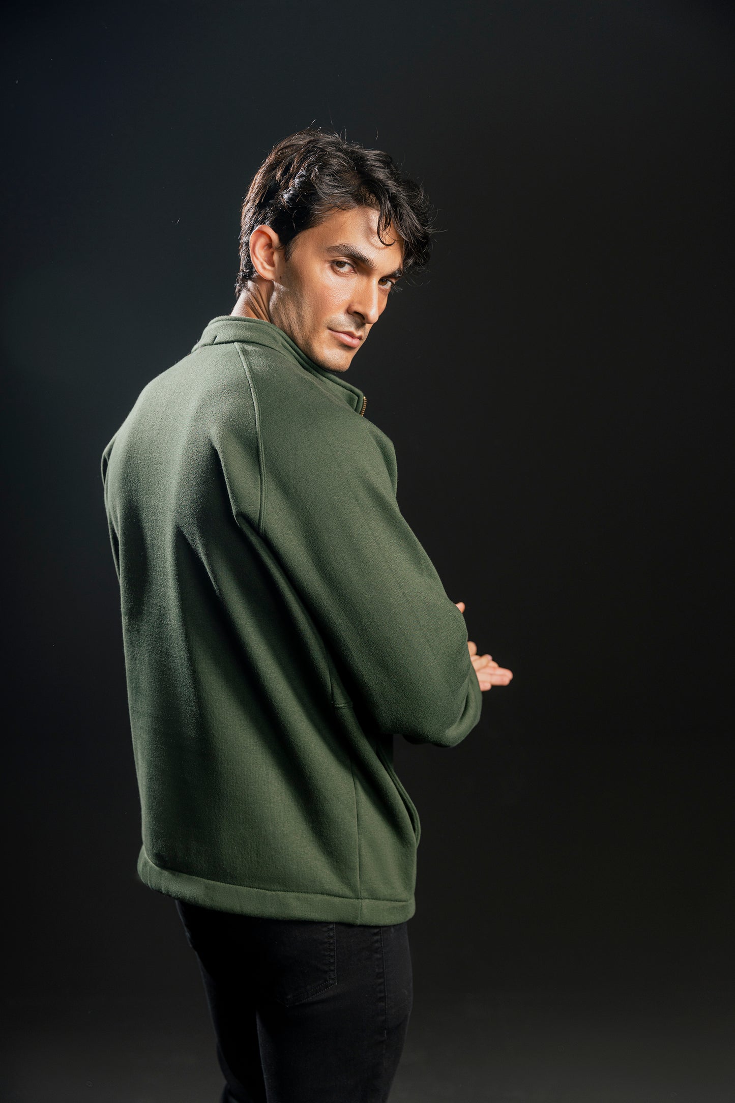 Basic Solid Sweat Shirt (Military Green)