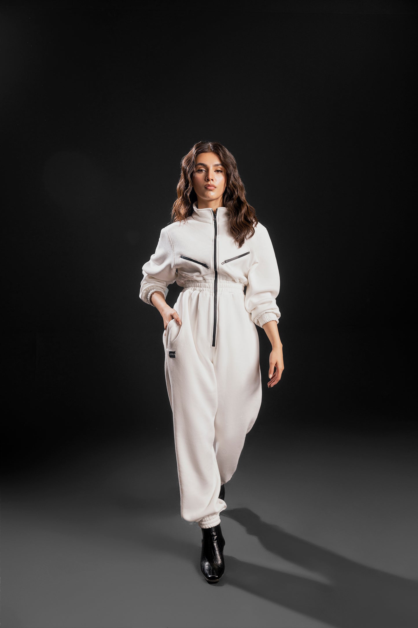 High Neck Zip Up Jumpsuit (White)