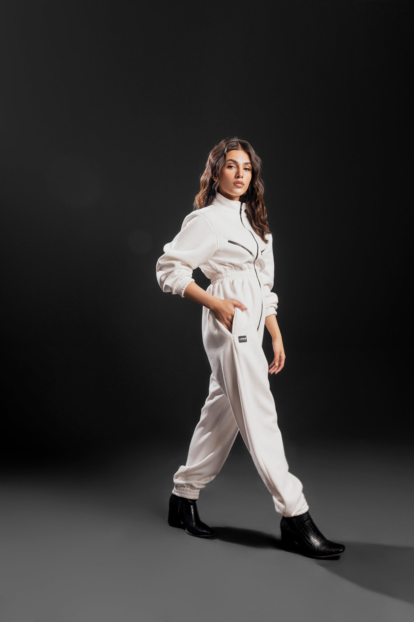 High Neck Zip Up Jumpsuit (White)