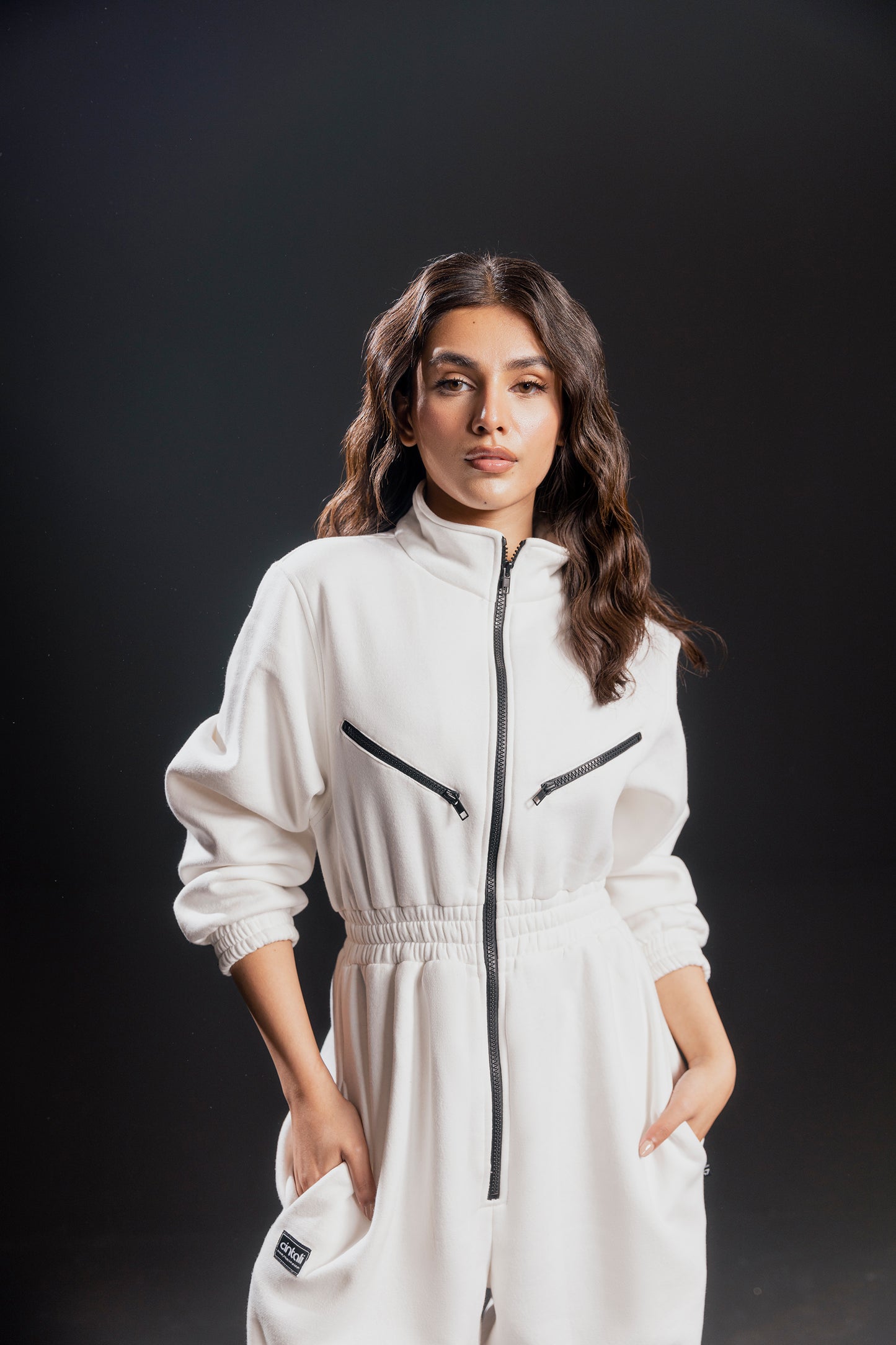 High Neck Zip Up Jumpsuit (White)