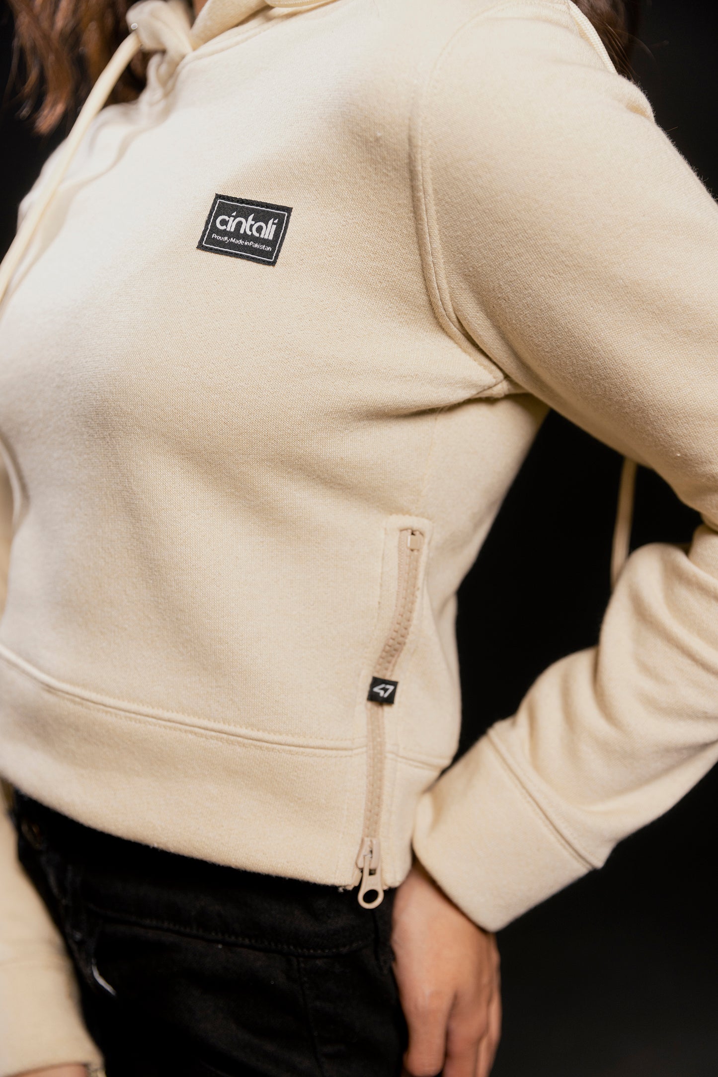 Side Zippers - Body Fit Hoodie (Beige)