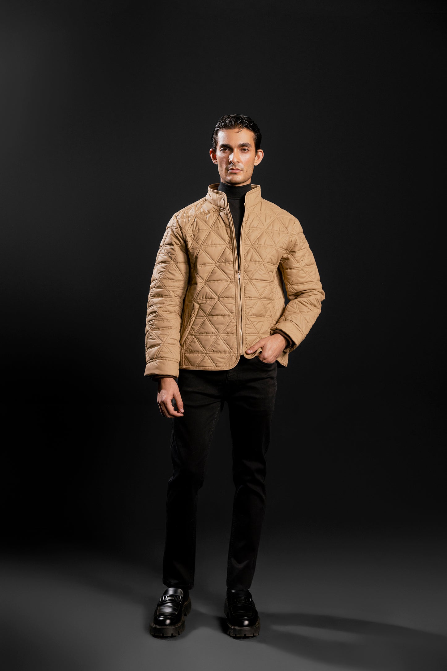 Quilted Puffer Jacket (Beige)