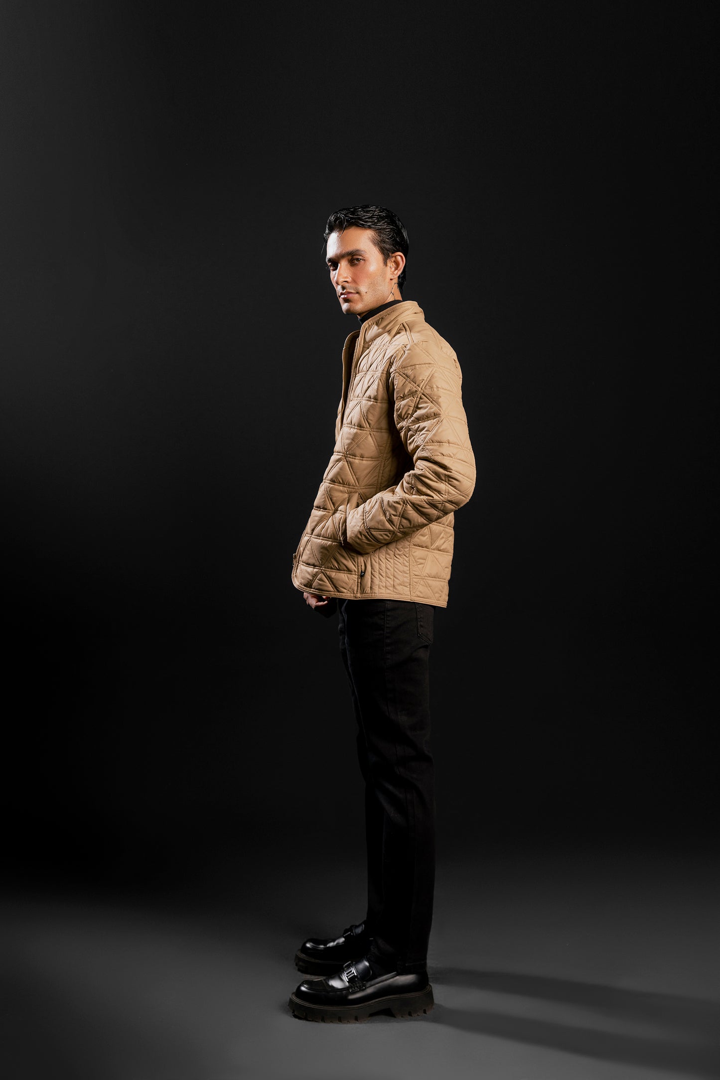 Quilted Puffer Jacket (Beige)