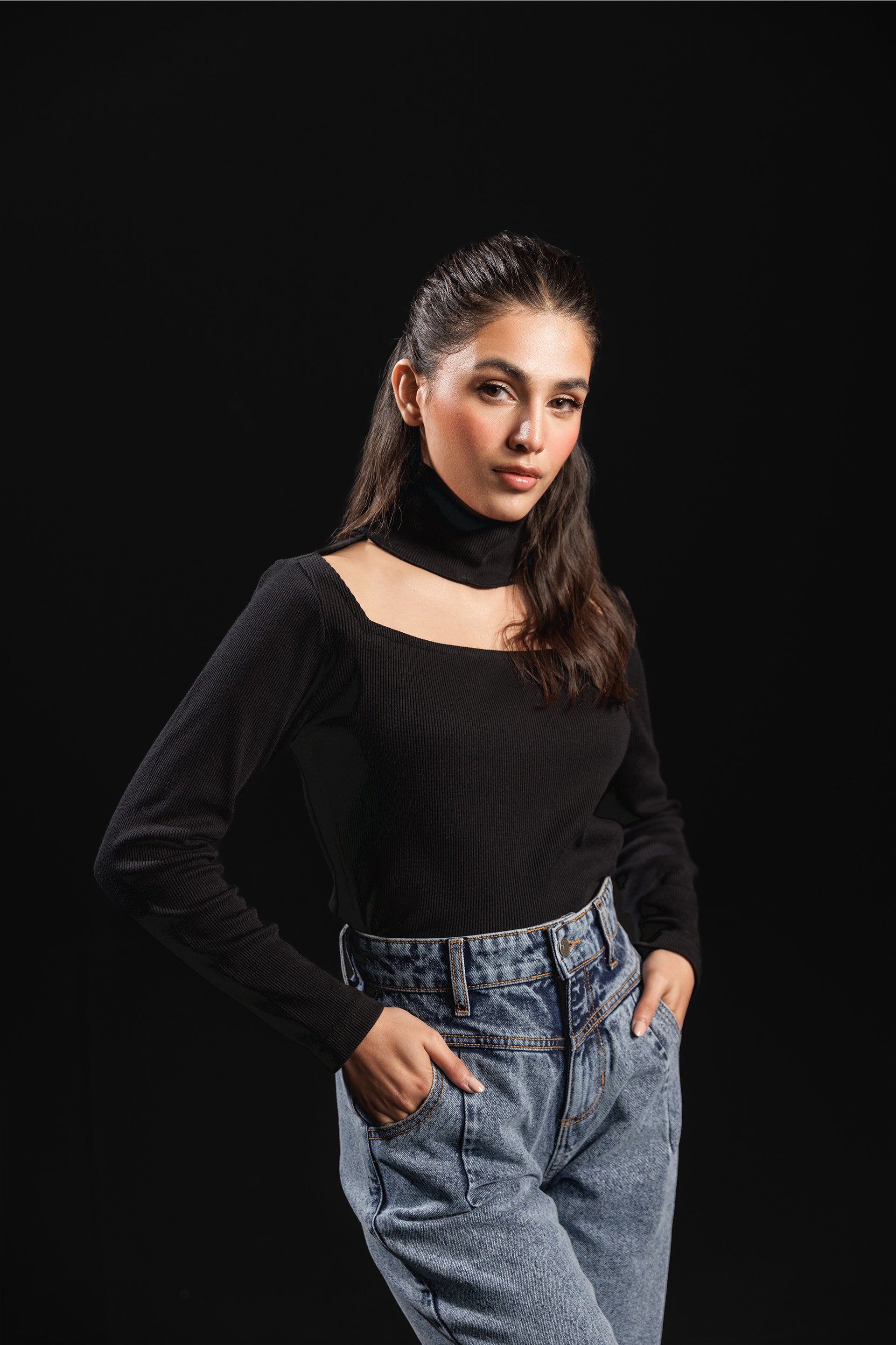 High-Neck Ribbed Top