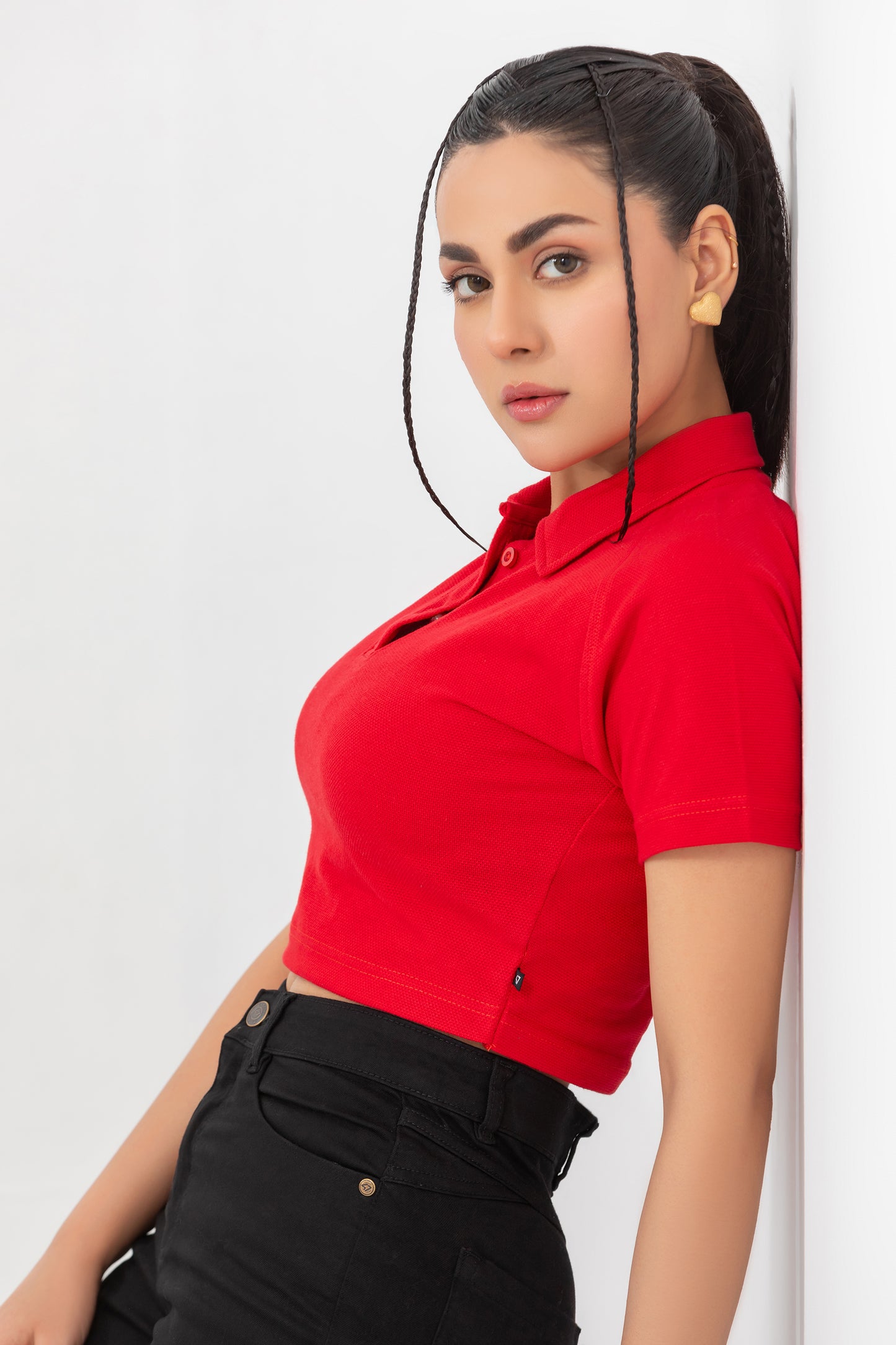 Red Cropped Polo Shirt