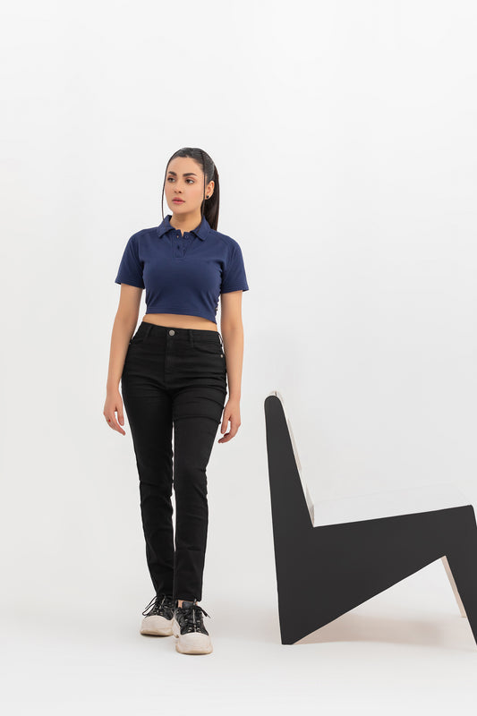 Navy Cropped Polo Shirt