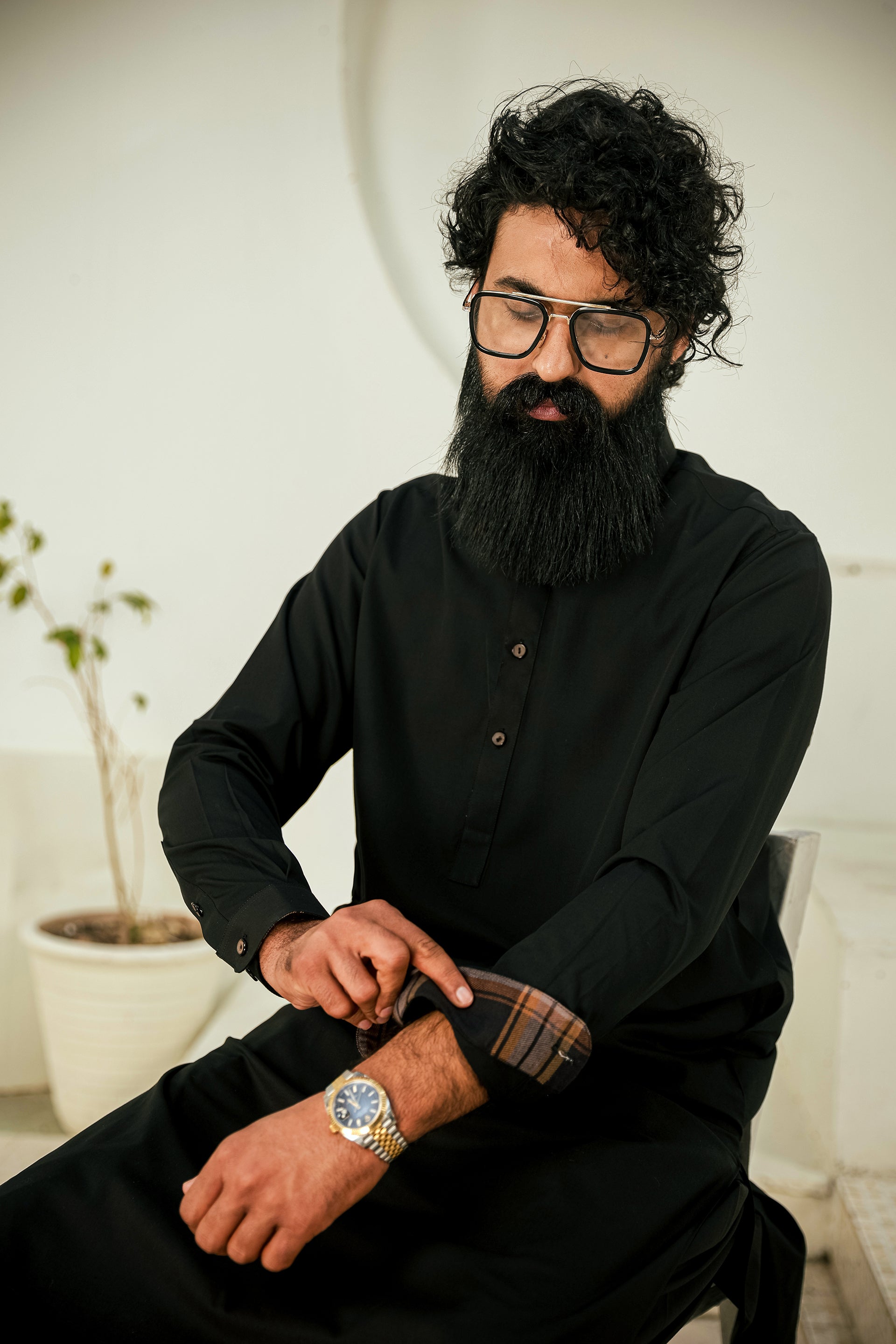 Plaid Lining Shalwar Kameez