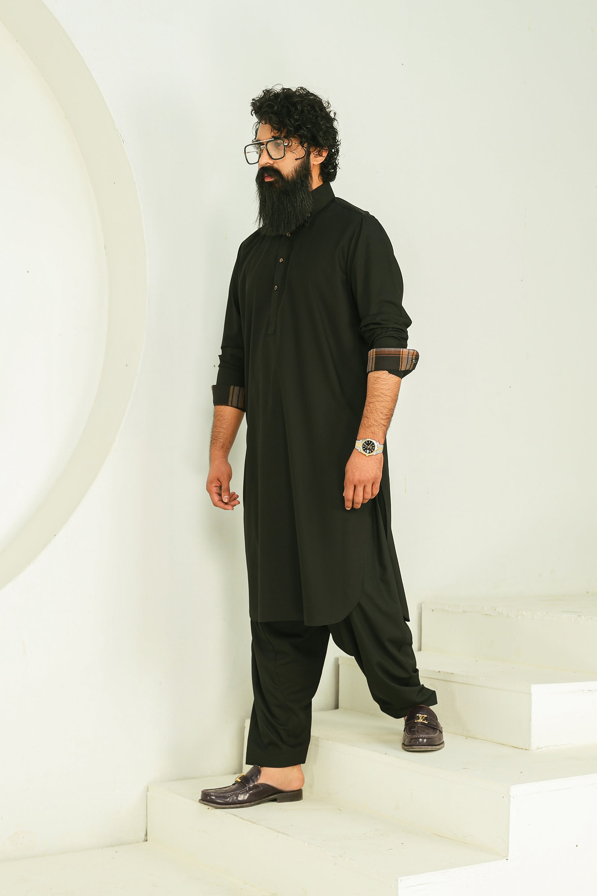 Plaid Lining Shalwar Kameez
