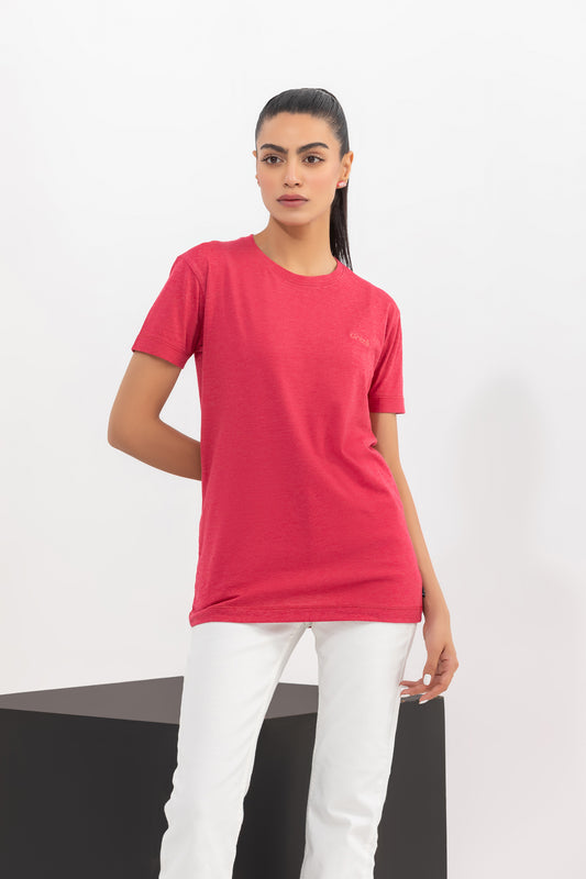 Fuchsia Pink Regular-Fit Crew Neck