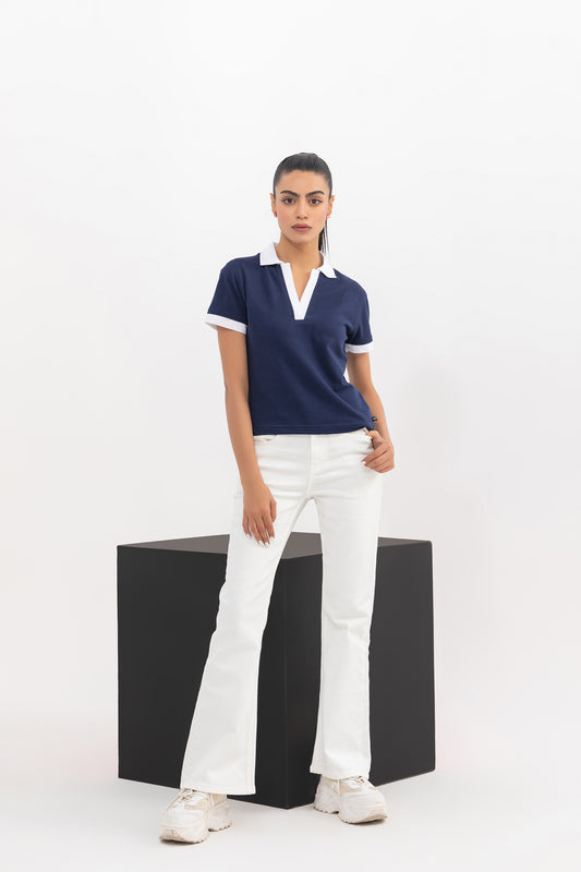 Dual- Tone Fitted Polo Shirt (Blue with White)