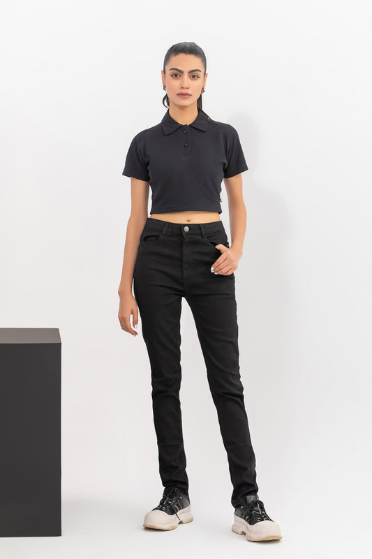 Black Cropped Polo Shirt