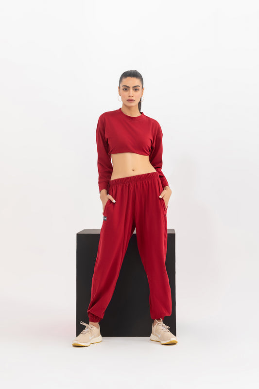 Maroon Solid Cropped Coordset