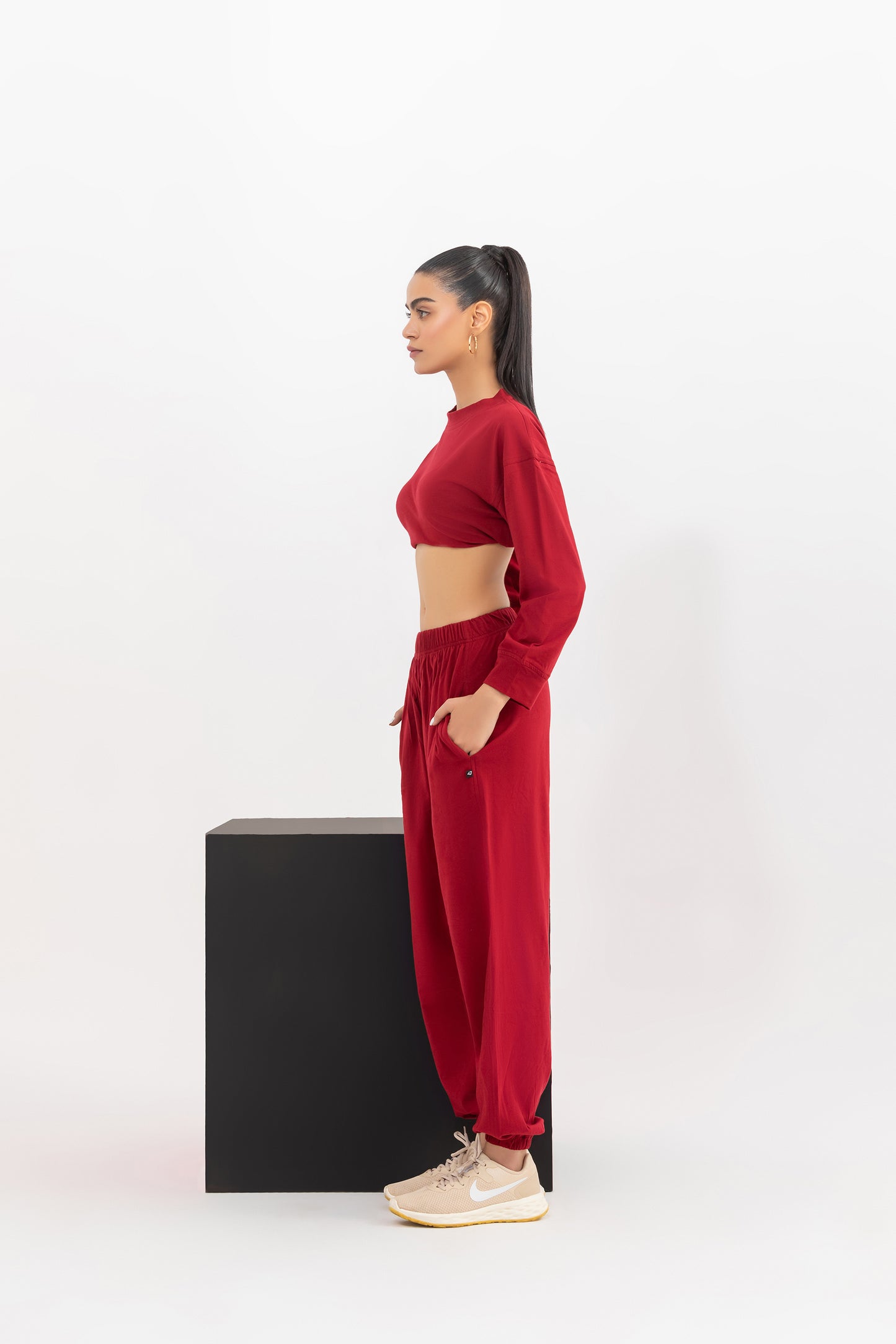 Maroon Solid Cropped Coordset