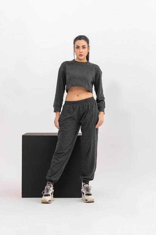 Charcoal Grey Solid Cropped Coordset