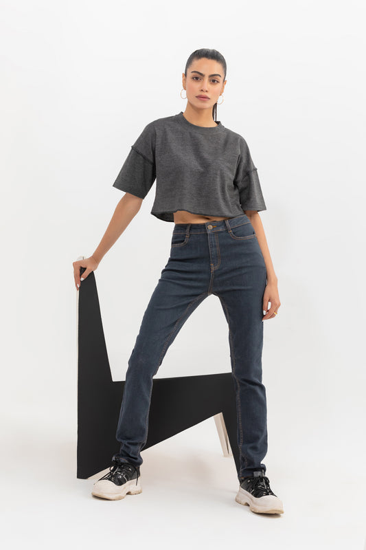 Charcoal Grey Baggy Cropped Top