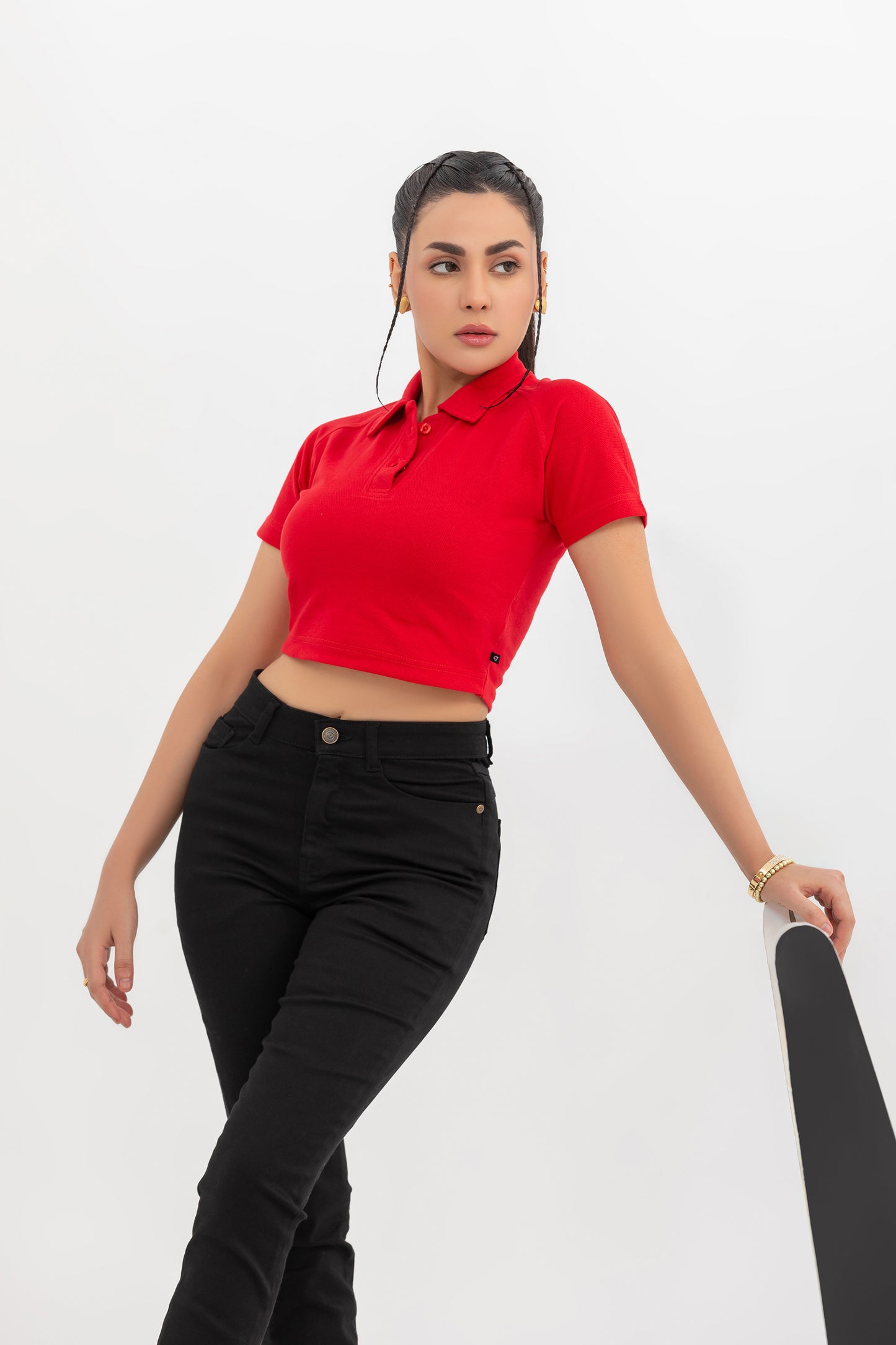 Red Cropped Polo Shirt