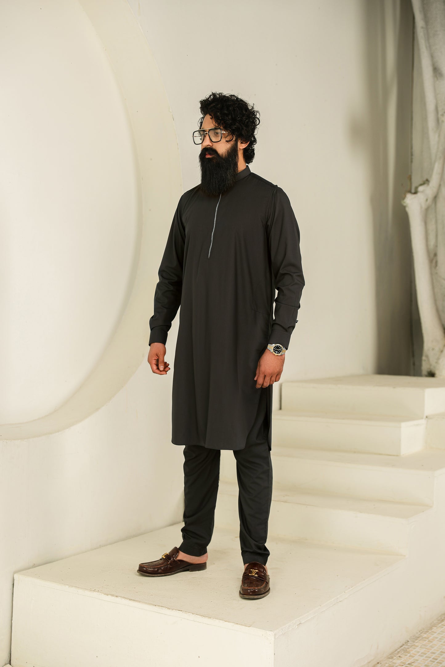 GREY KURTA TROUSER WITH ZIP