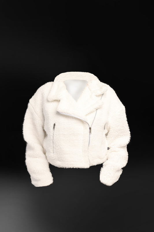 Cropped Faux Fur Jacket (White)