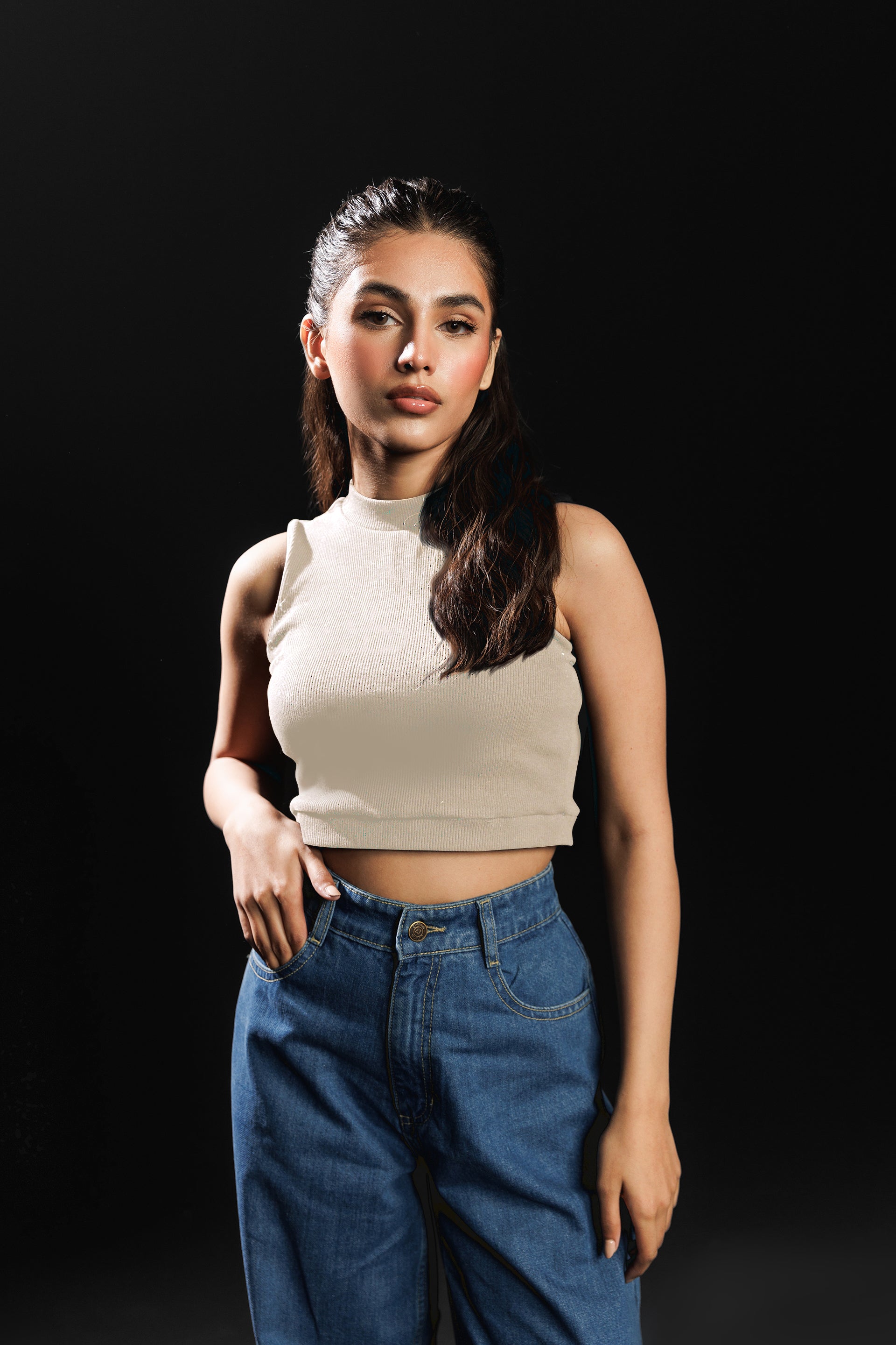 Cropped Rib Neck Top