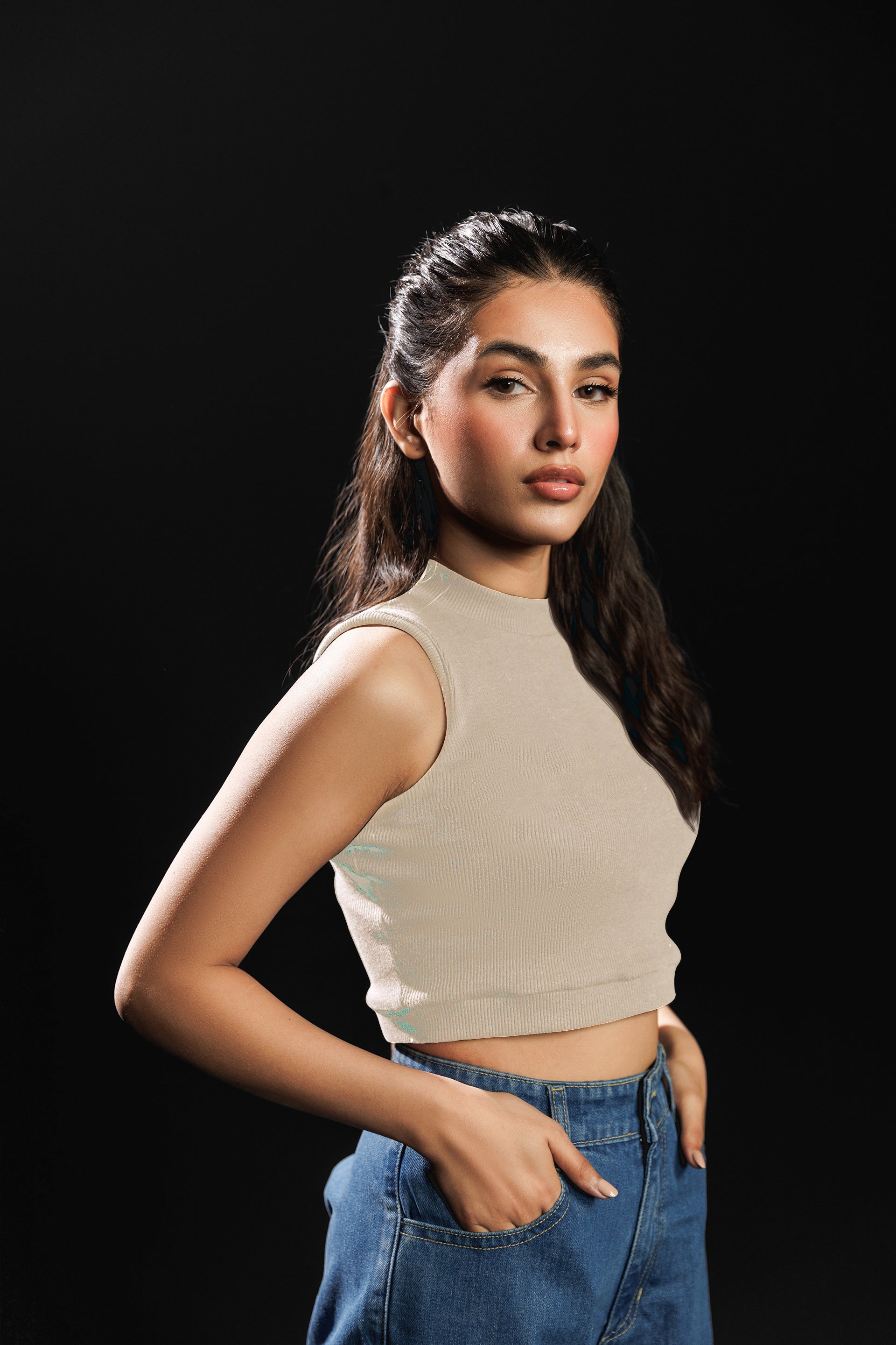 Cropped Rib Neck Top