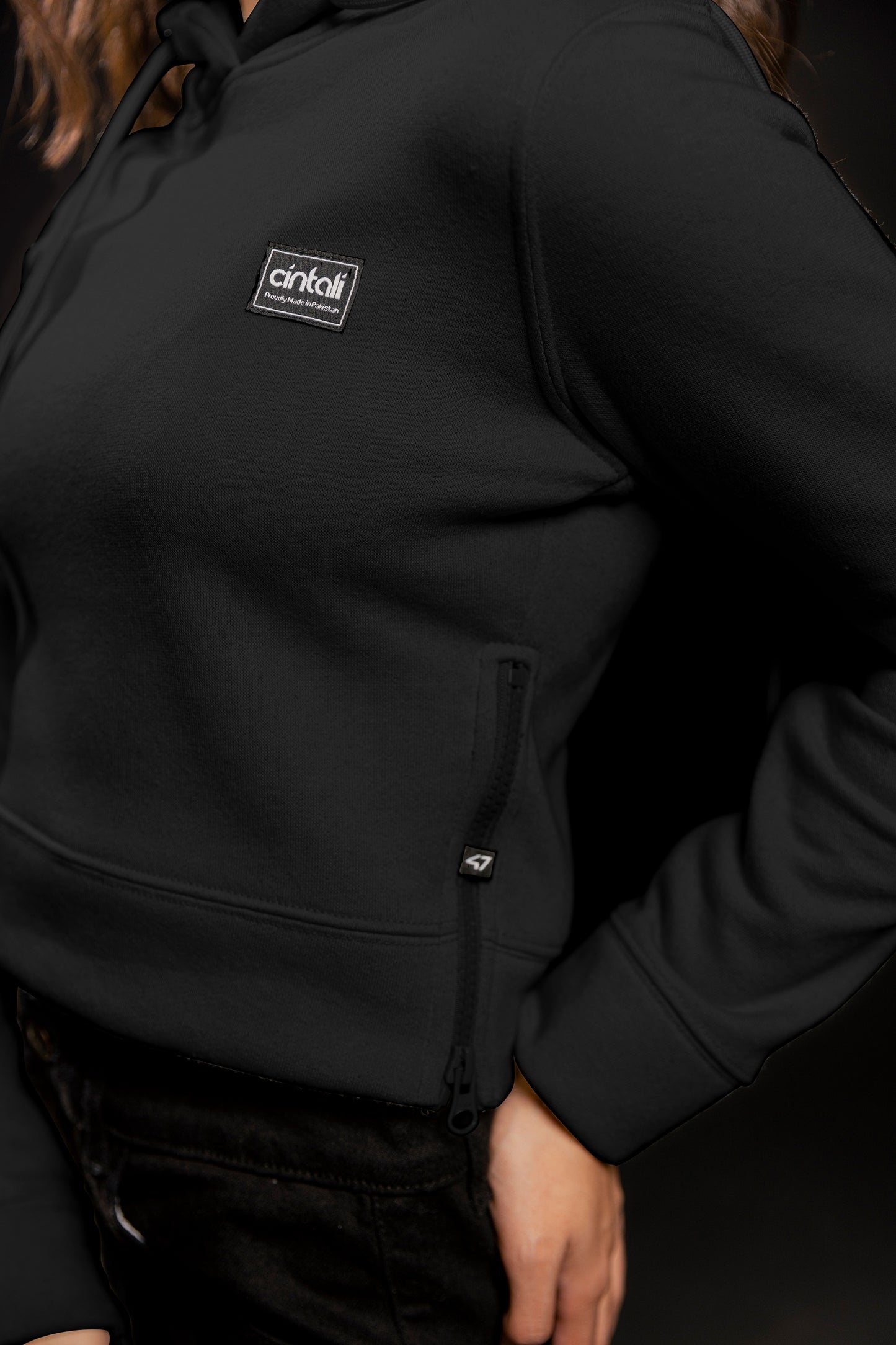 Side Zippers - Body Fit Hoodie (Black)