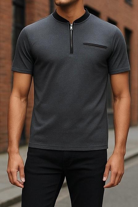 Mandarin Collar Zip Polo