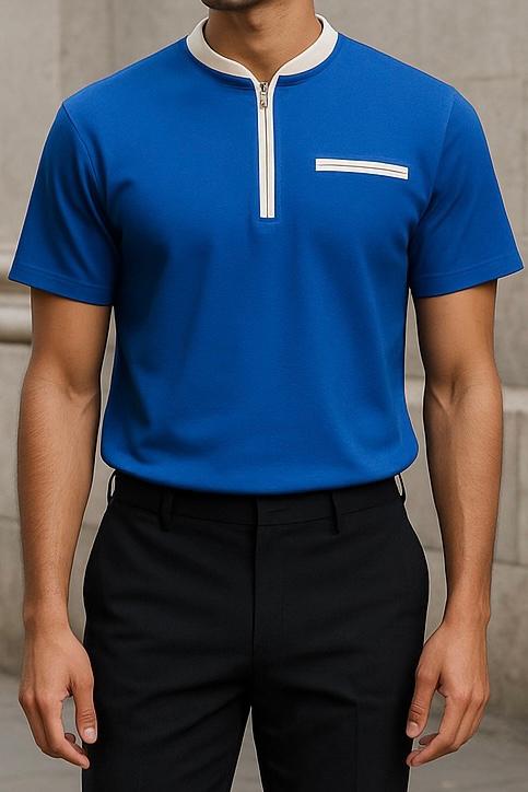 Mandarin Collar Zip Polo