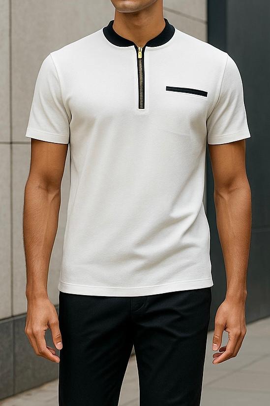 Mandarin Collar Zip Polo