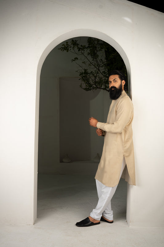 CLASSIC BANANA BISCUIT KURTA & WHITE TROUSER