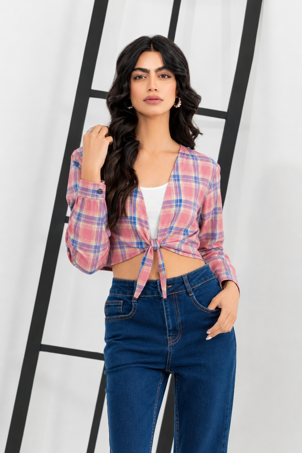 Tie Front Plaid Shirt