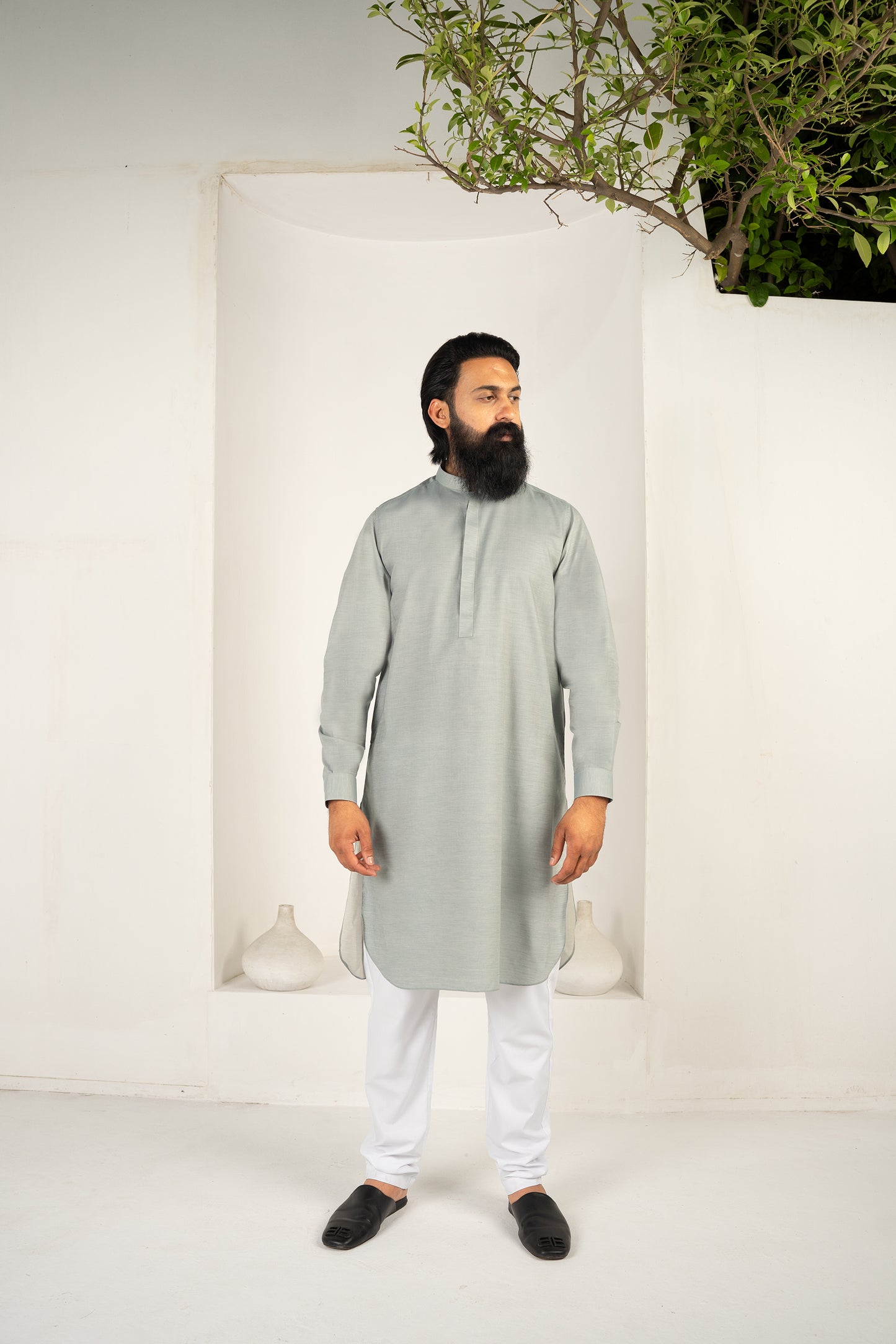 CLASSIC ANTIQUE JADE KURTA & WHITE TROUSER