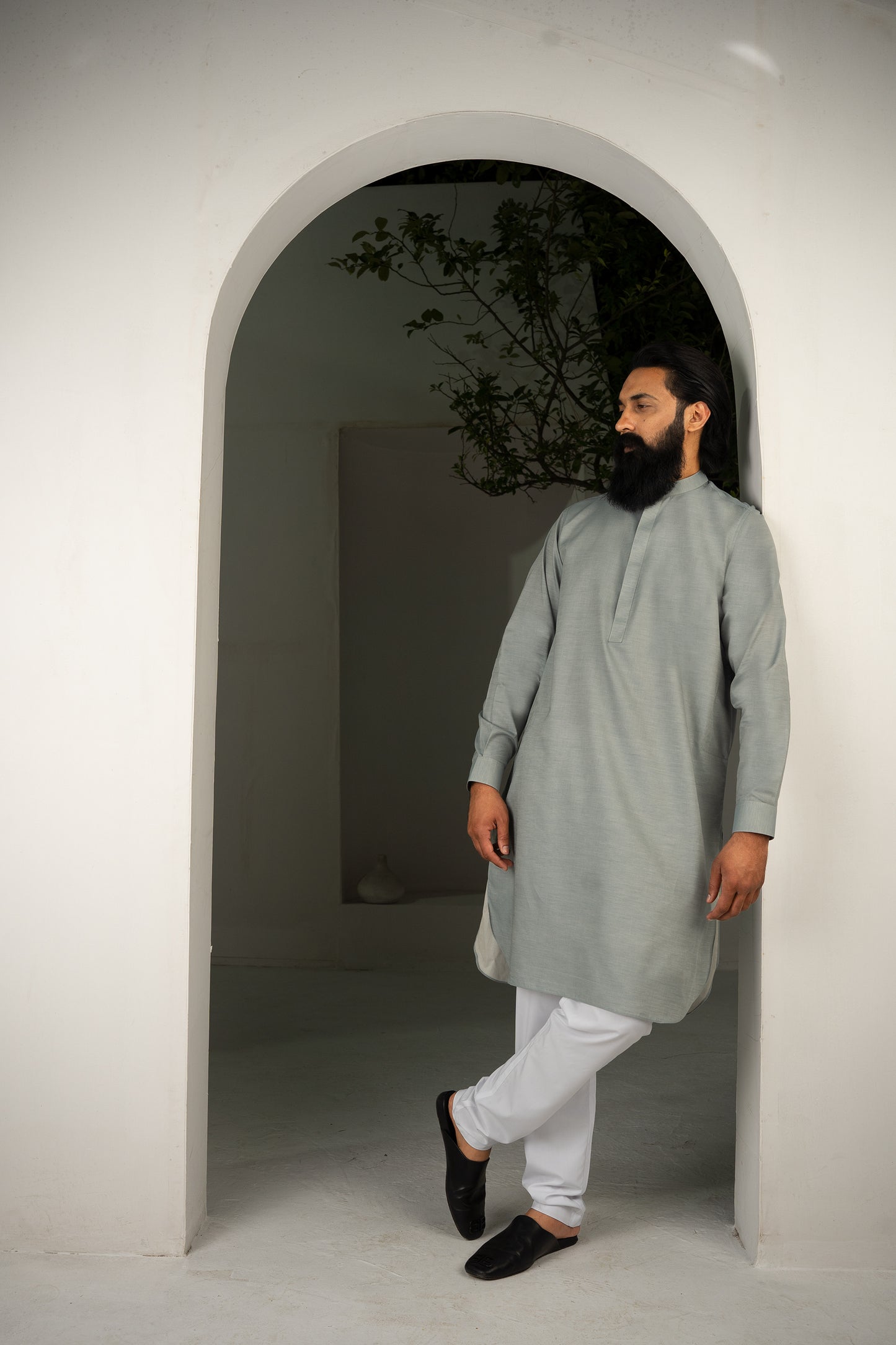 CLASSIC ANTIQUE JADE KURTA & WHITE TROUSER