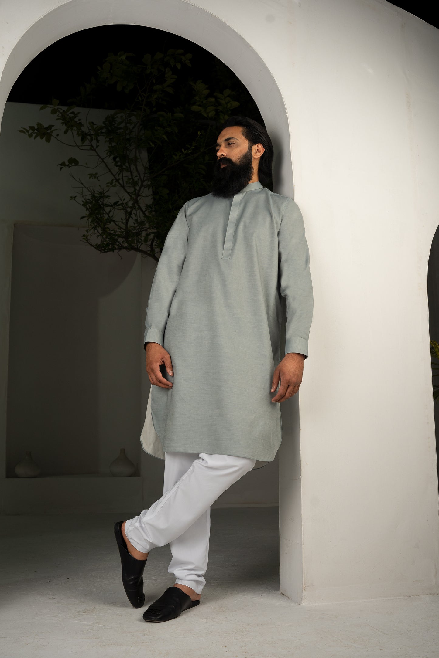 CLASSIC ANTIQUE JADE KURTA & WHITE TROUSER