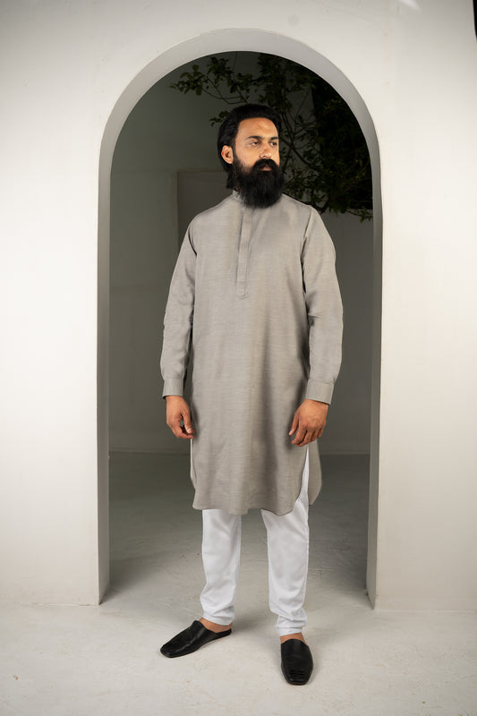 CLASSIC RHINO GREY KURTA & WHITE TROUSER