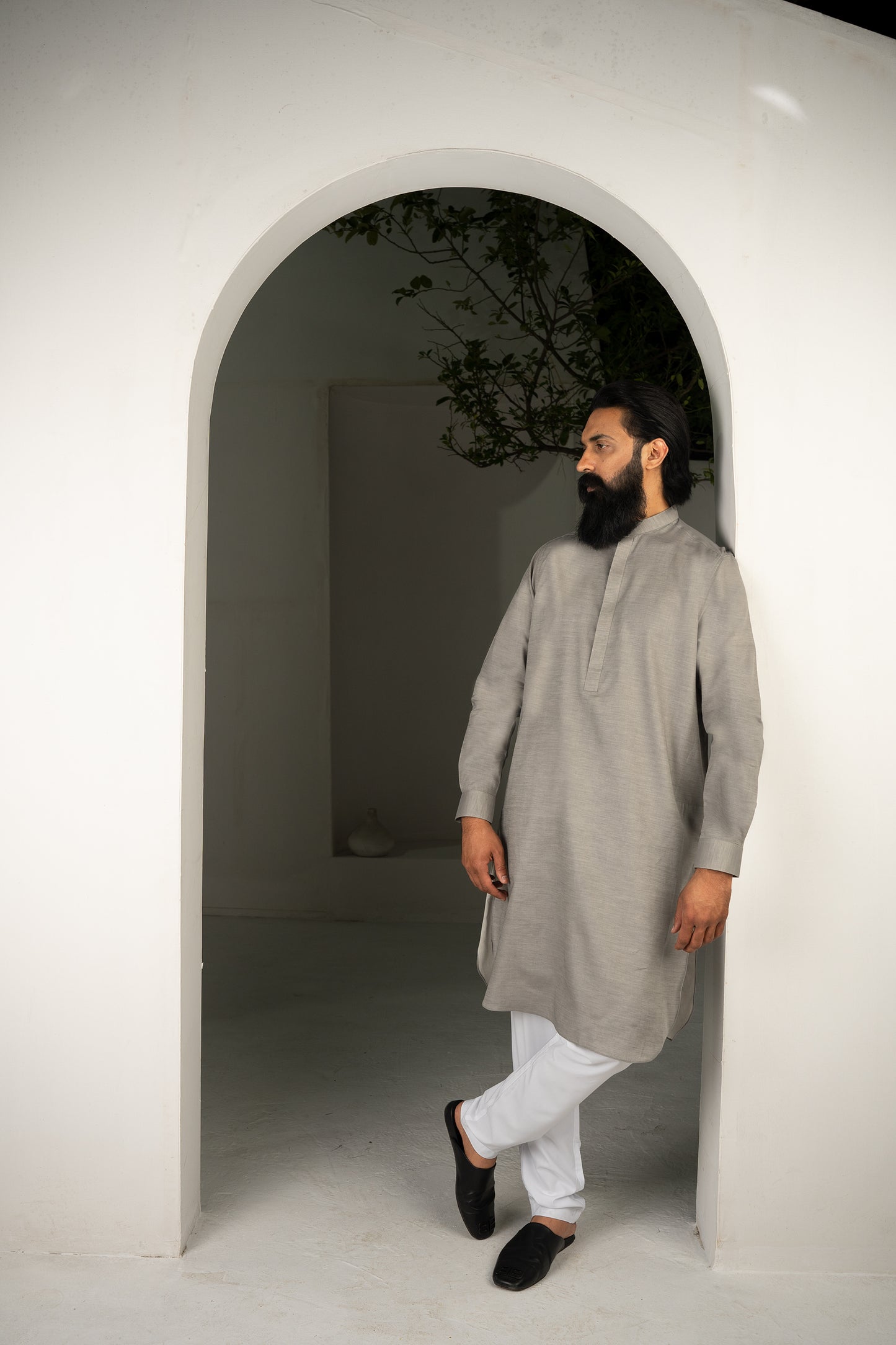 CLASSIC RHINO GREY KURTA & WHITE TROUSER