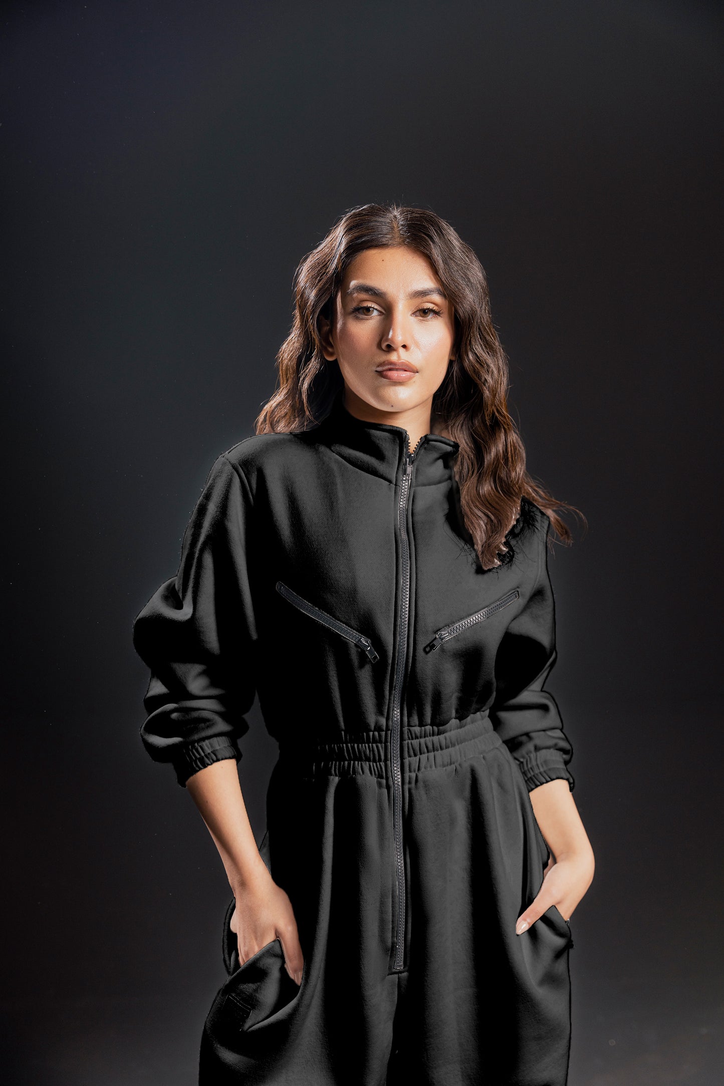 High Neck Zip Up Jumpsuit (Black)