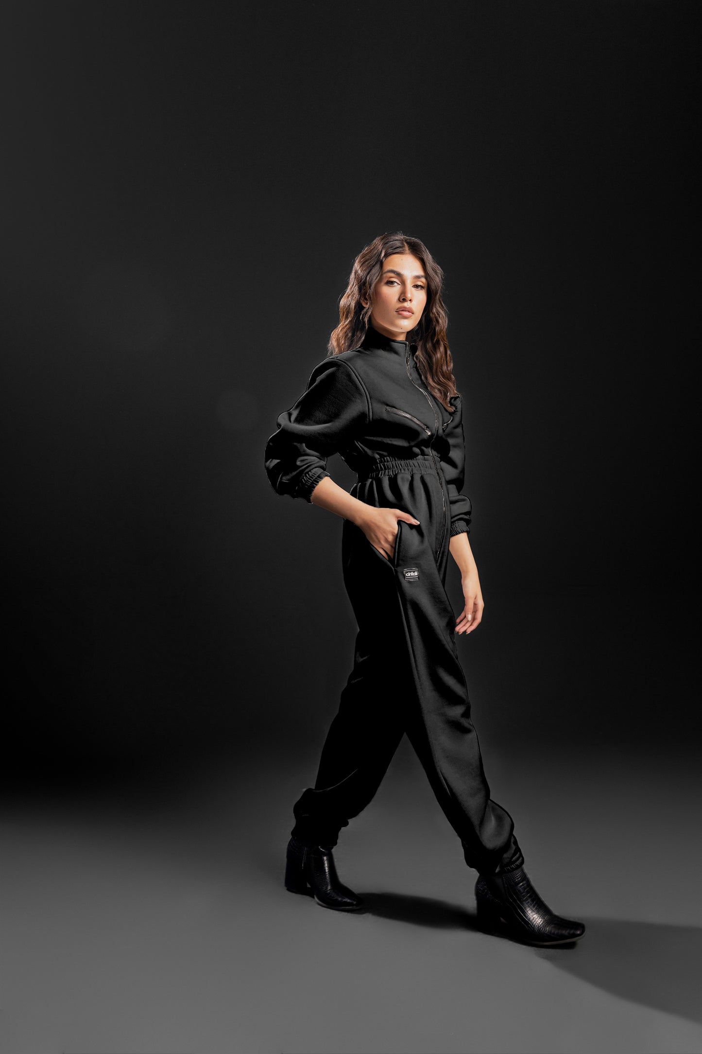 High Neck Zip Up Jumpsuit (Black)