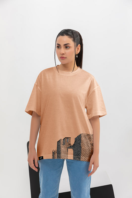 Shehr Collection -Kashmir - Oversize Unisex Graphic Shirt (Light Peach)