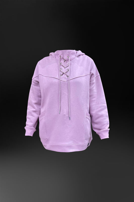 Lace Up Over Sized Hoodie (Baby Pink)