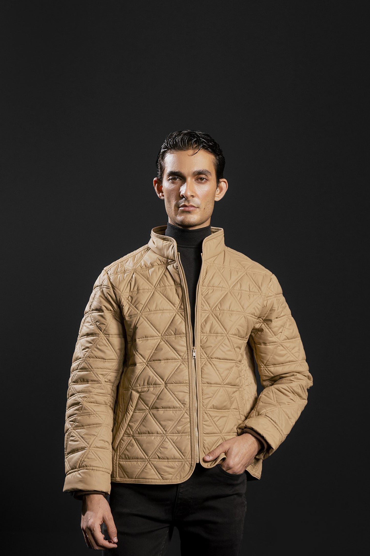 Quilted Puffer Jacket (Beige)