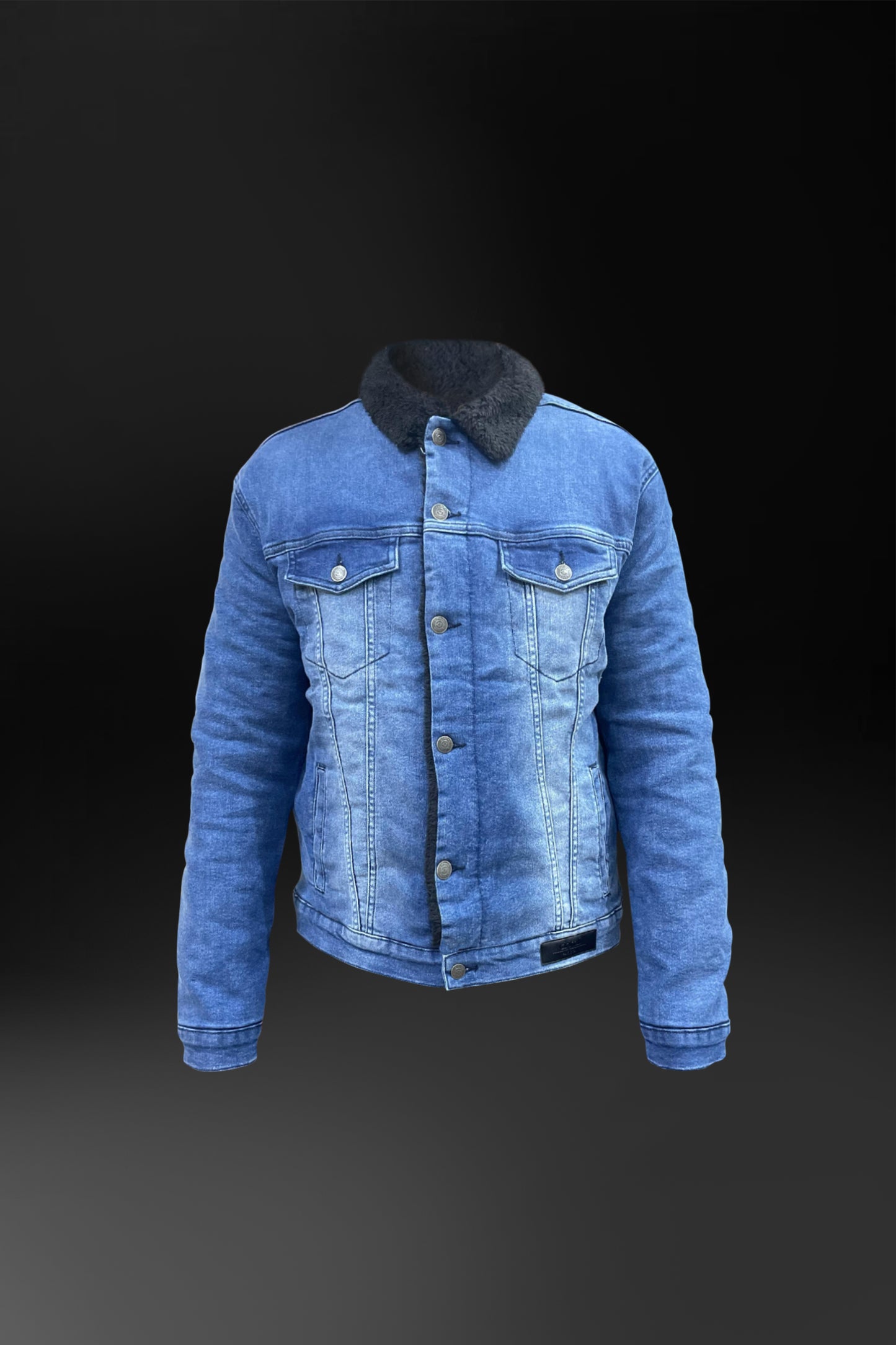 Semi Faux Fur and Denim Stone Washed Jacket (Blue)