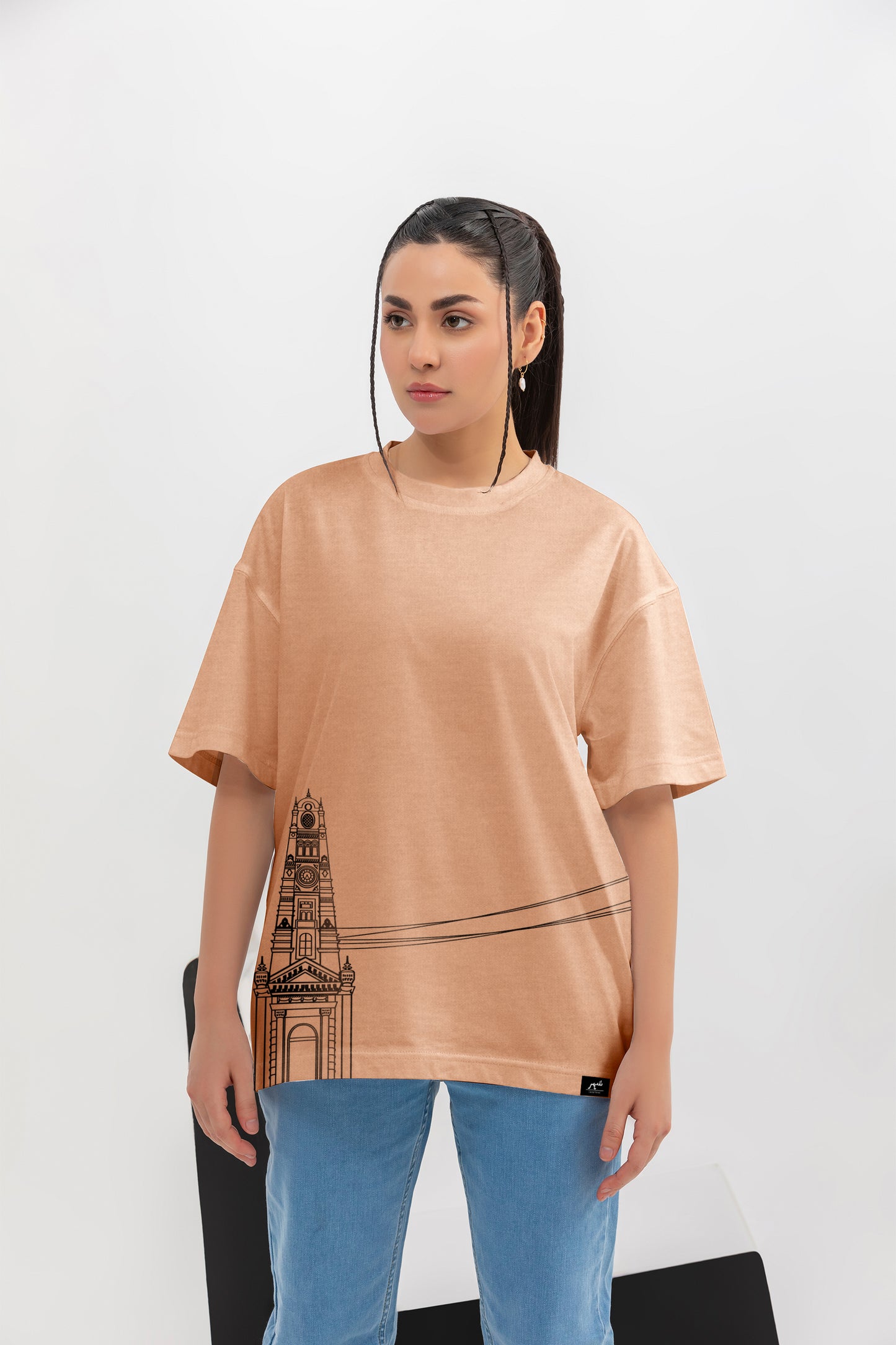 Shehr Collection - Faisalabad  - Oversize Unisex Graphic Shirt (Light Peach)