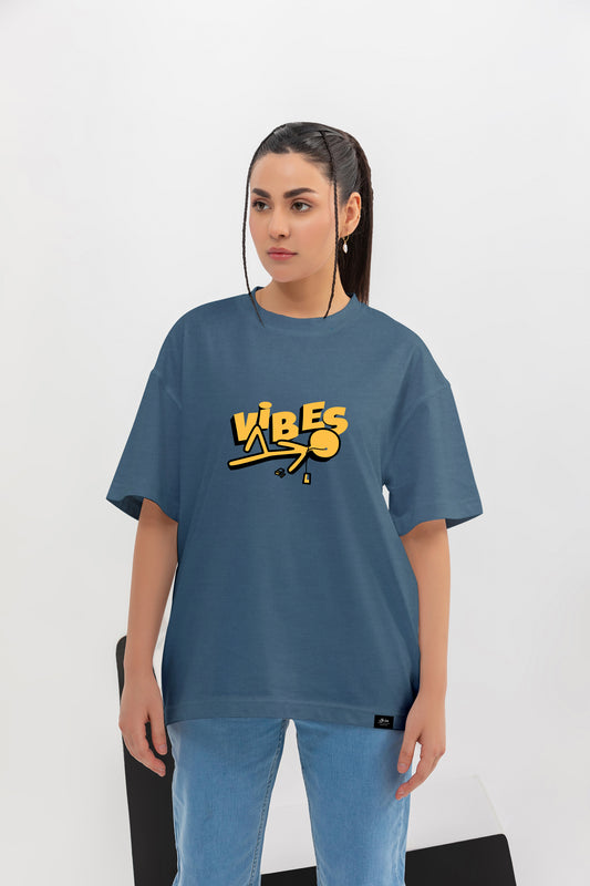 Mazak Collection - VIBES - Oversize Unisex Graphic Shirt (Teal Blue)