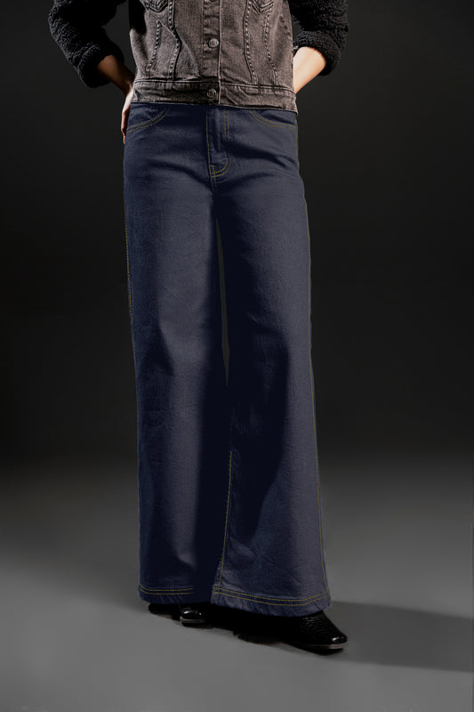 Wide Leg Fit Jeans (Dark Blue)